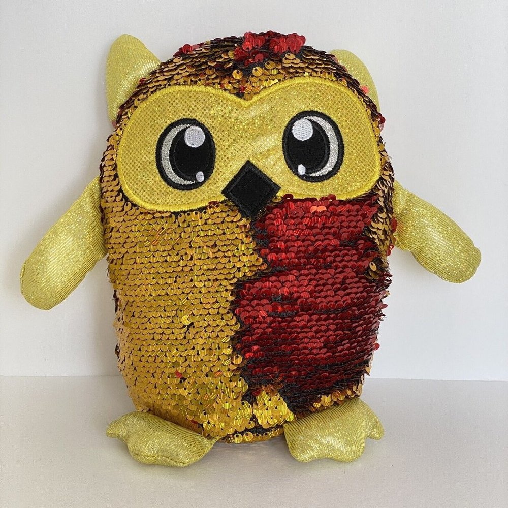 Shimmeez Owl Plush Reversible Gold and Red Sequins 8"